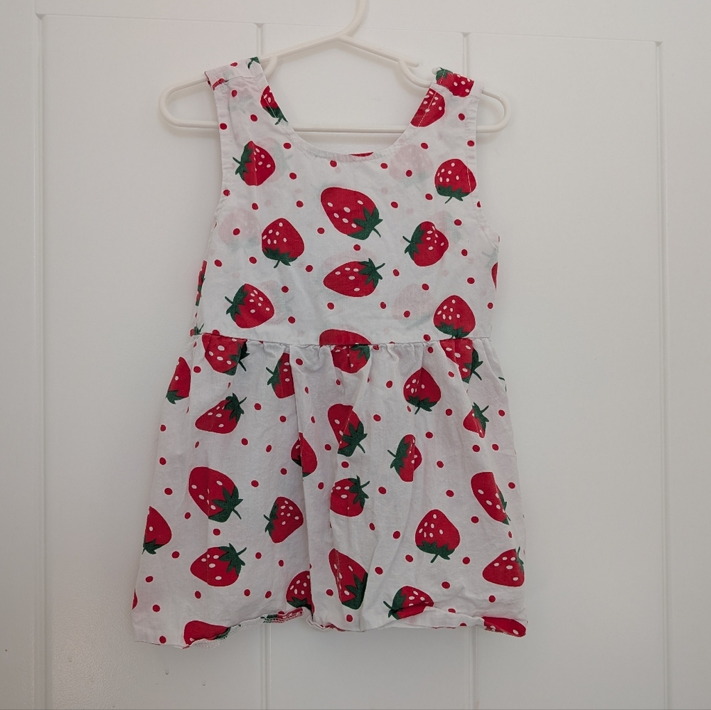 Girls 12M White Cotton Strawberry Dress and Hat
